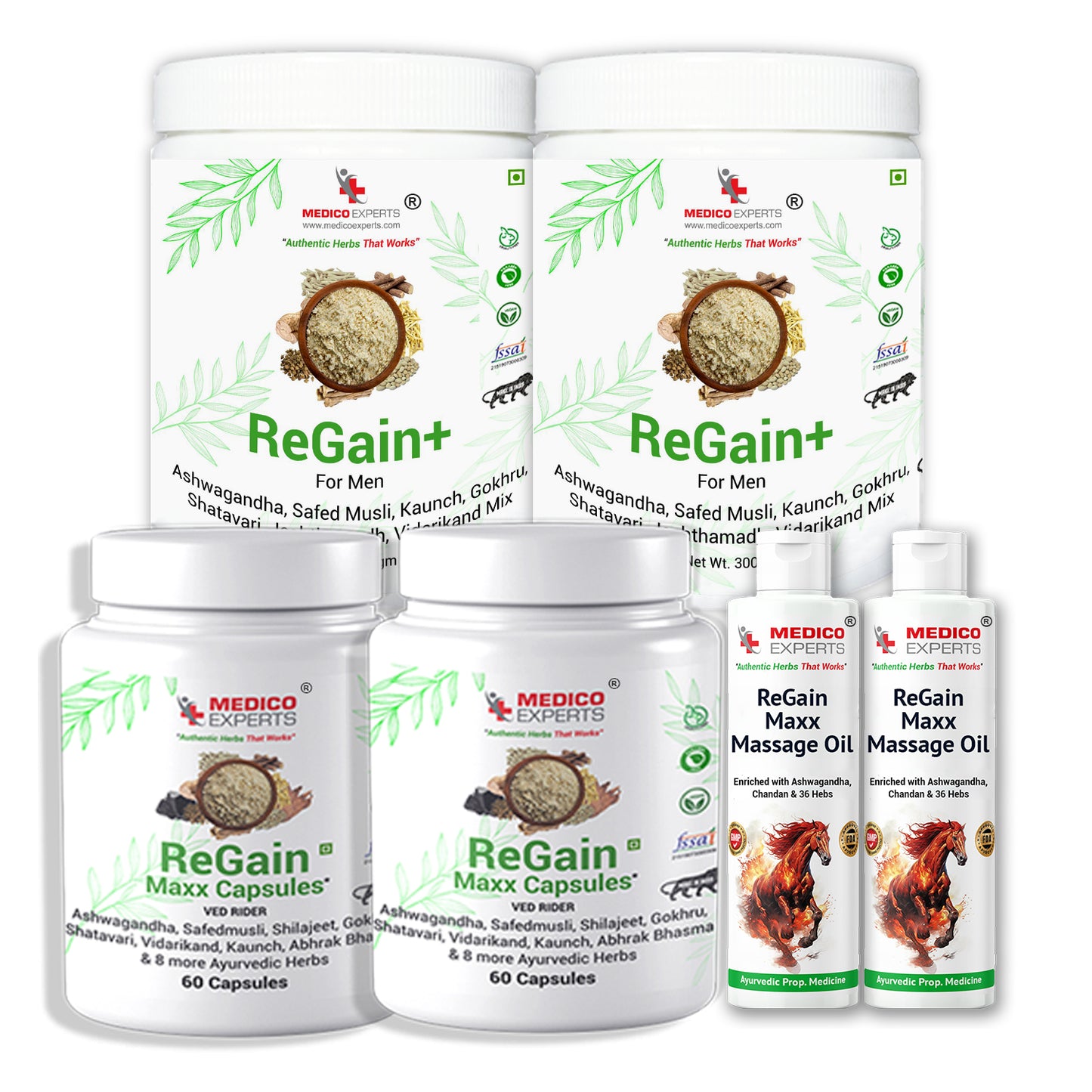 ReGain Kit - ReGain+ Powder, Regain Maxx Capsule & ReGain Maxx Massage Oil