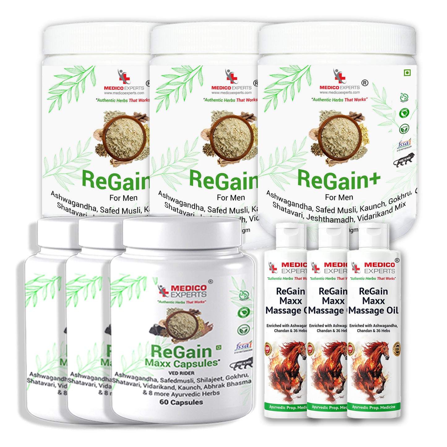ReGain Kit - ReGain+ Powder, Regain Maxx Capsule & ReGain Maxx Massage Oil