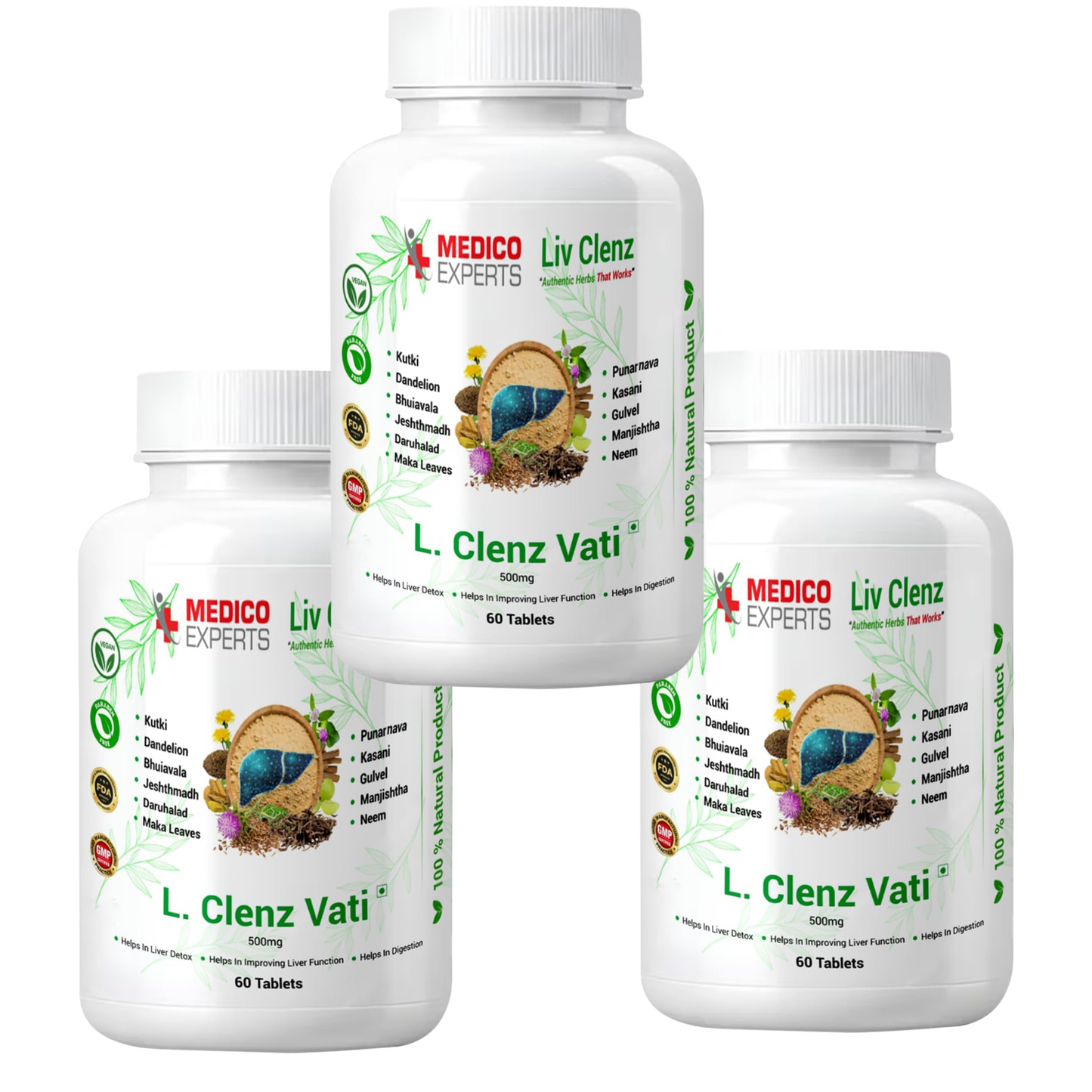 MedicoExperts L. Clenz Vati Ayurvedic Liver Detox Supplement | 11 Herbs (Dandelion, Kutki, Punarnava & more) | Fatty Liver Detox Tablets | For Daily Support After Heavy Meals & Alcohol