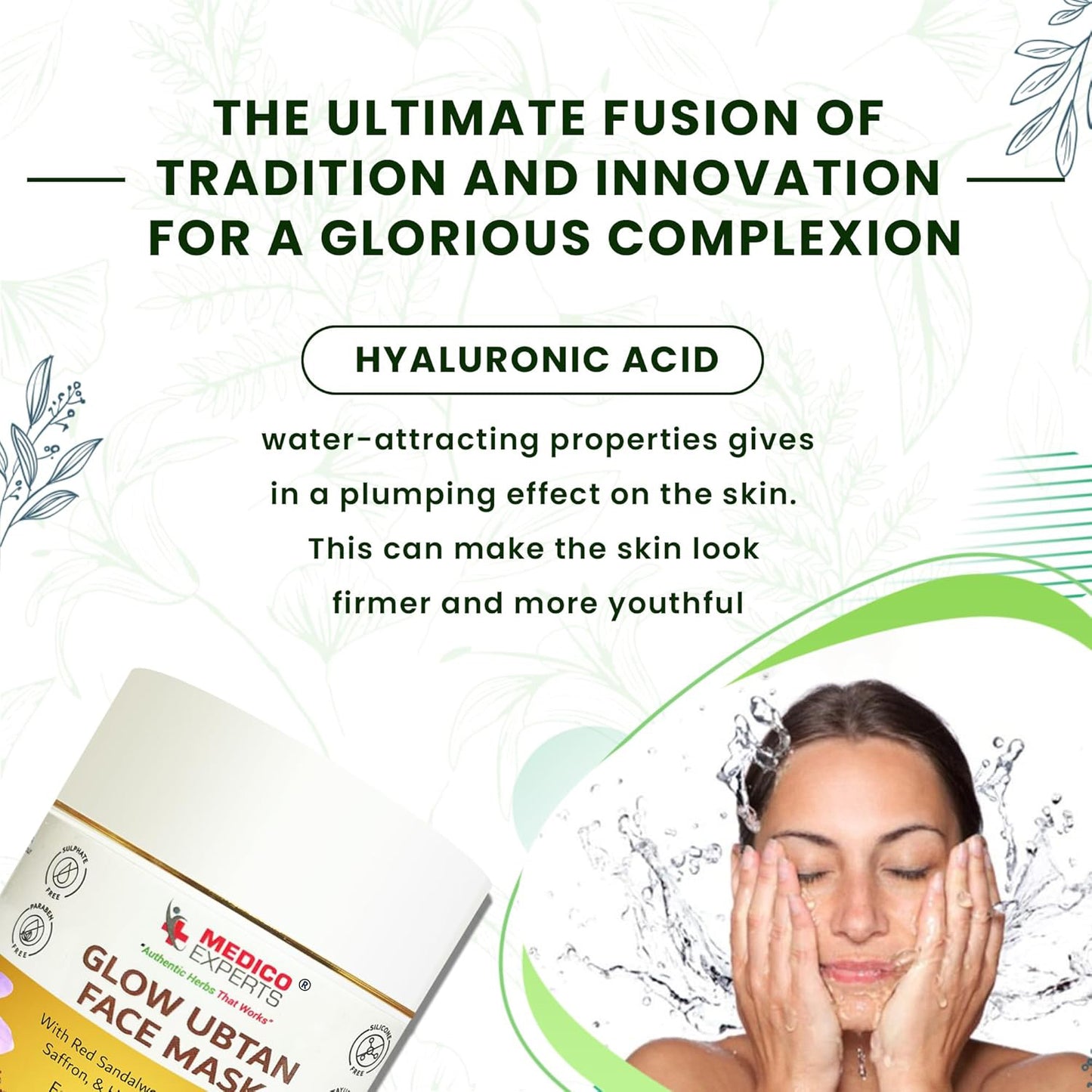 MedicoExperts Glow Ubtan Face Mask for Glowing Skin | Red Sandalwood, Hyaluronic & 11 Herbs