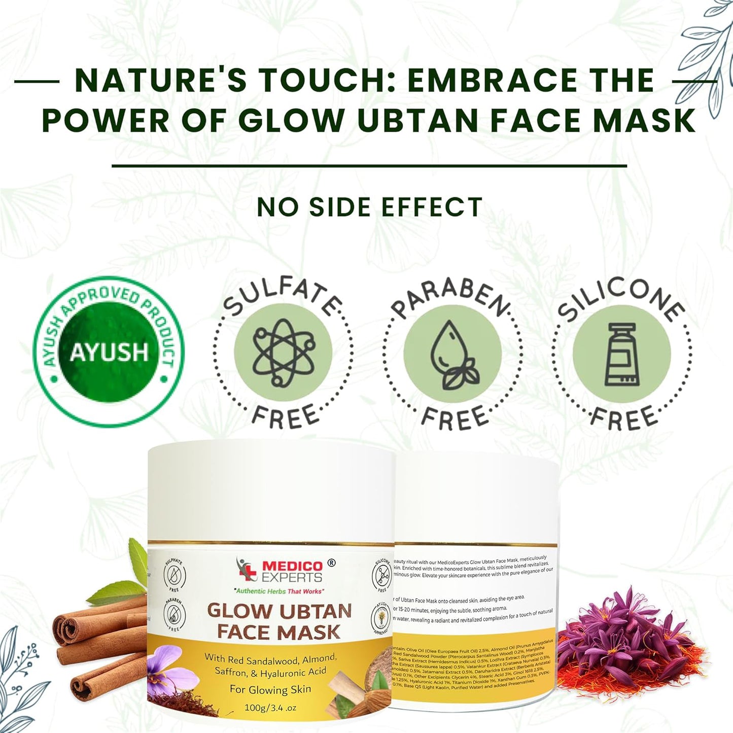 MedicoExperts Glow Ubtan Face Mask for Glowing Skin | Red Sandalwood, Hyaluronic & 11 Herbs