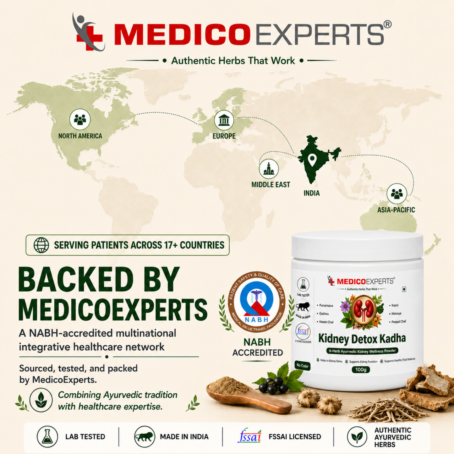 MedicoExperts Kidney Detox Kadha — 6-herb Ayurvedic kidney wellness powder
