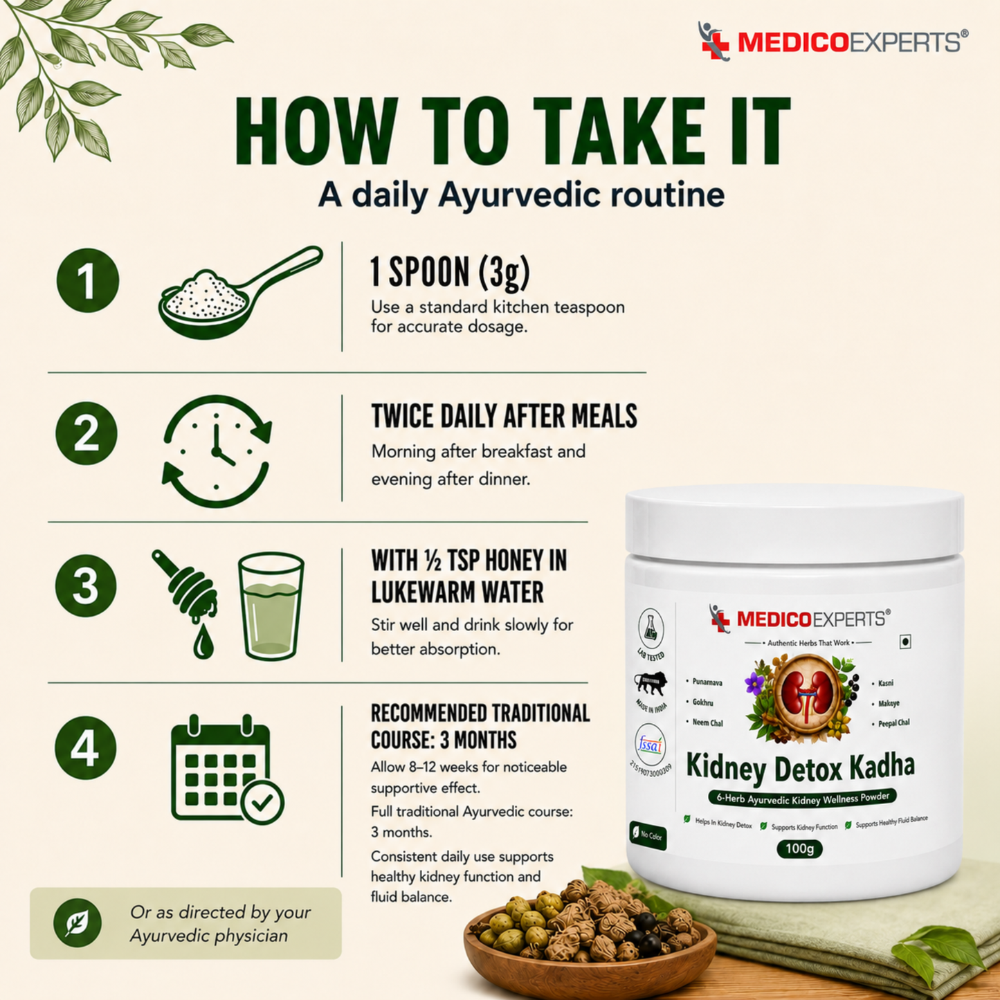 MedicoExperts Kidney Detox Kadha — 6-herb Ayurvedic kidney wellness powder
