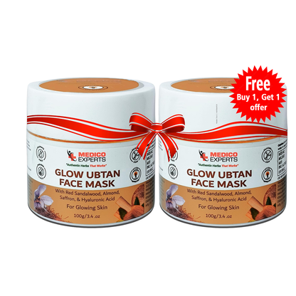 MedicoExperts Glow Ubtan Face Mask for Glowing Skin | Red Sandalwood, Hyaluronic & 11 Herbs