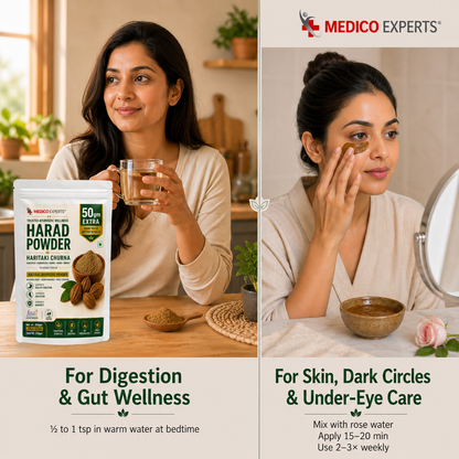 MedicoExperts Organic Harad Powder| Haritaki | Inknut | Terminalia Chebula | FSSAI Certified, Lab Tested, No Additives