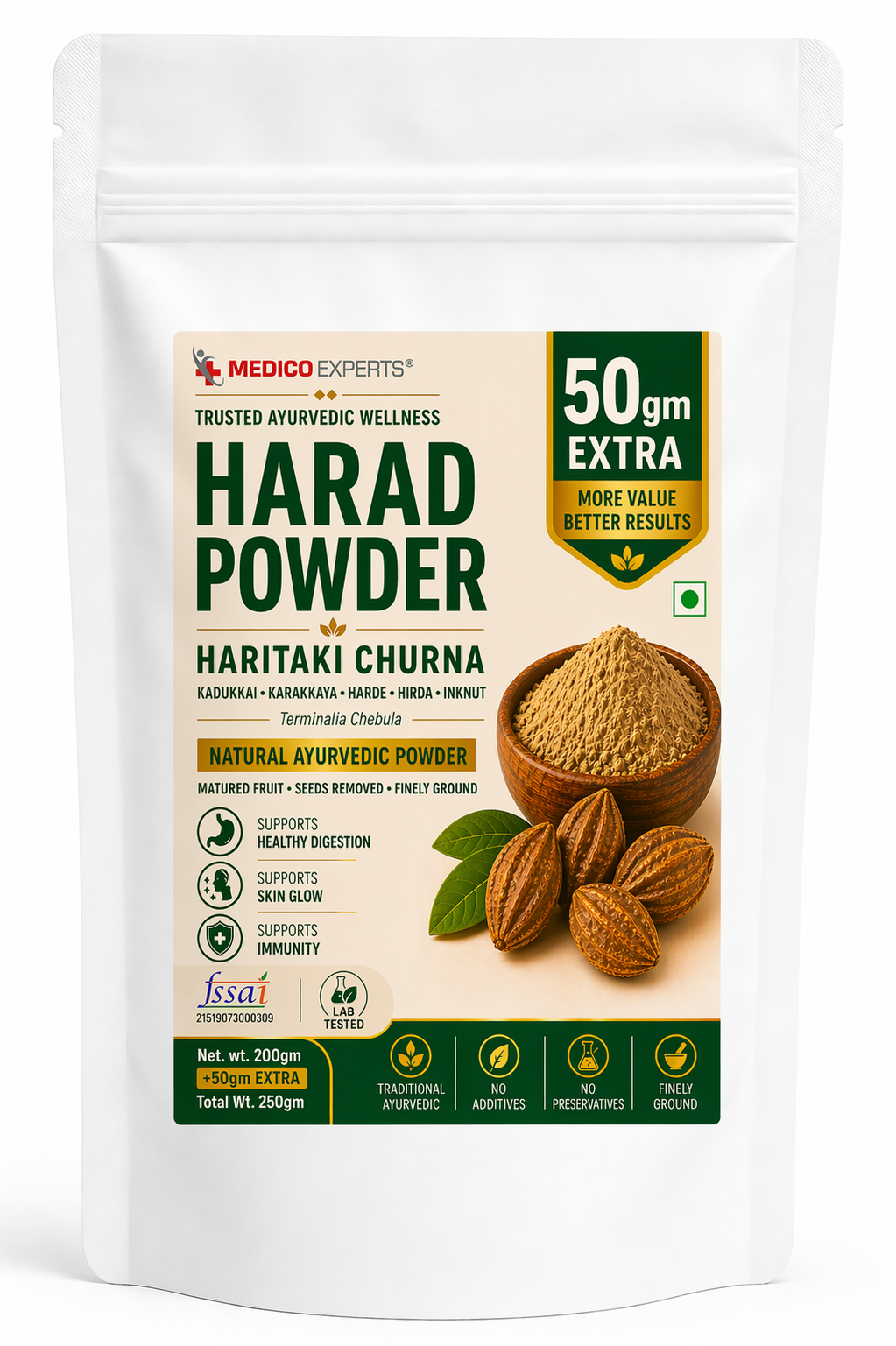 MedicoExperts Organic Harad Powder| Haritaki | Inknut | Terminalia Chebula | FSSAI Certified, Lab Tested, No Additives