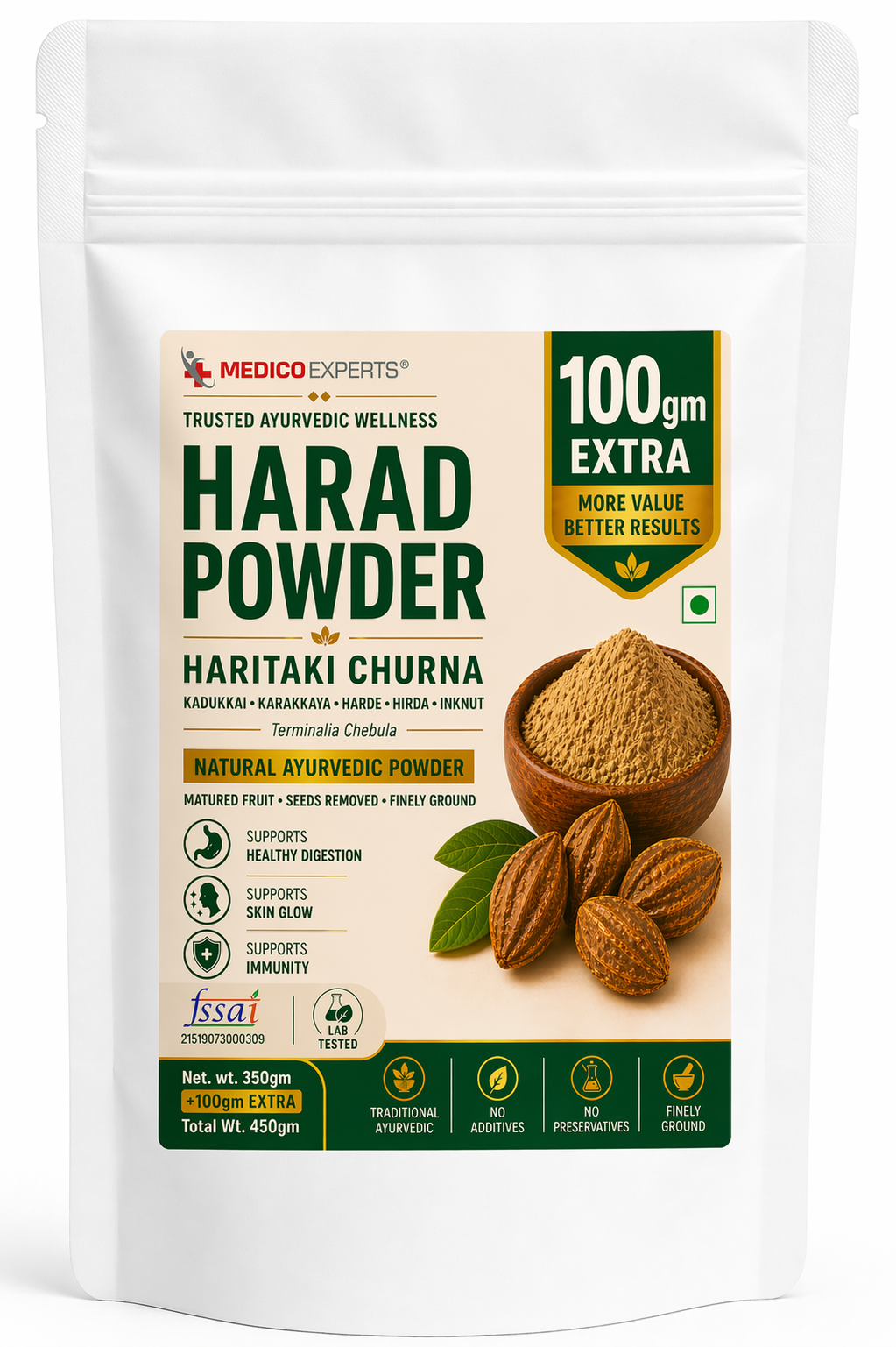 MedicoExperts Organic Harad Powder| Haritaki | Inknut | Terminalia Chebula | FSSAI Certified, Lab Tested, No Additives