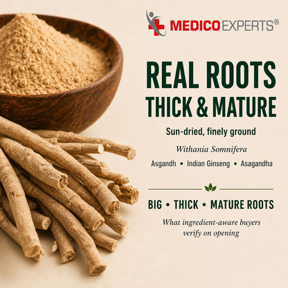 MedicoExperts Ashwagandha Powder for Stress Relief, Better Sleep & Daily Vitality | Root-Only | Withania Somnifera | Lab Tested