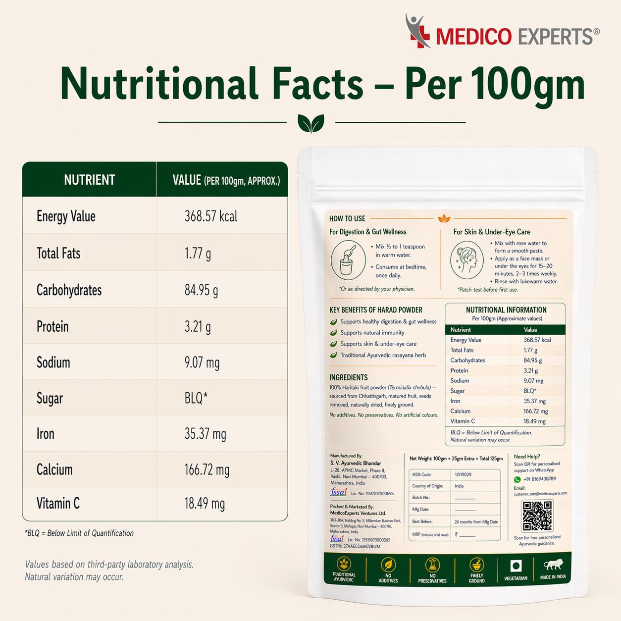 MedicoExperts Organic Harad Powder| Haritaki | Inknut | Terminalia Chebula | FSSAI Certified, Lab Tested, No Additives