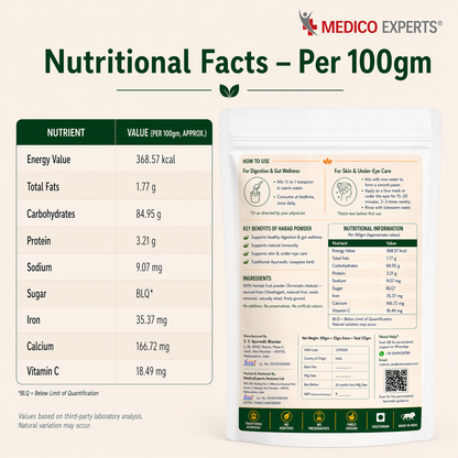 MedicoExperts Organic Harad Powder| Haritaki | Inknut | Terminalia Chebula | FSSAI Certified, Lab Tested, No Additives