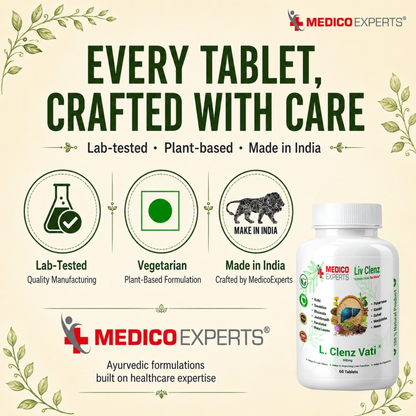 MedicoExperts L. Clenz Vati Ayurvedic Liver Detox Supplement | 11 Herbs (Dandelion, Kutki, Punarnava & more) | Fatty Liver Detox Tablets | For Daily Support After Heavy Meals & Alcohol