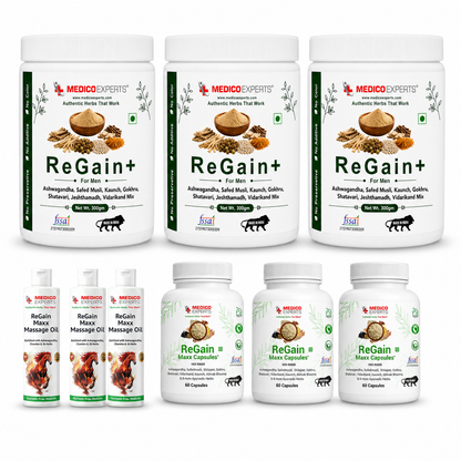 ReGain Kit - ReGain+ Powder, Regain Maxx Capsule & ReGain Maxx Massage Oil