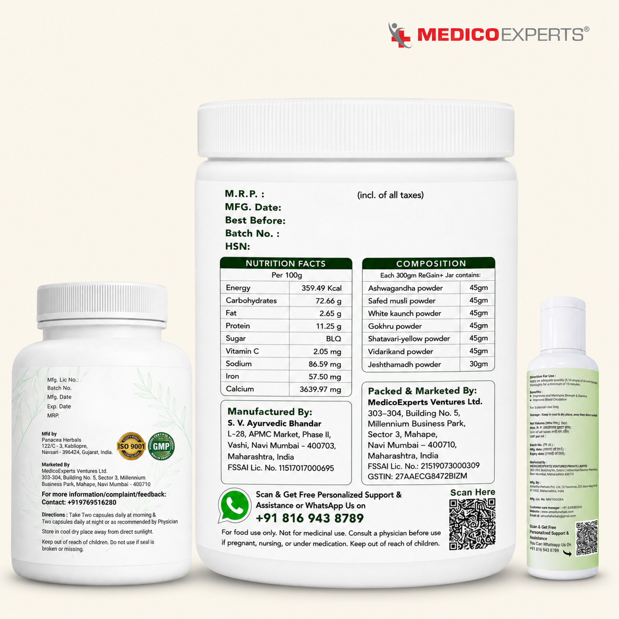 ReGain Kit - ReGain+ Powder, Regain Maxx Capsule & ReGain Maxx Massage Oil