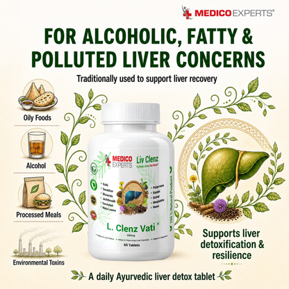 MedicoExperts L. Clenz Vati Ayurvedic Liver Detox Supplement | 11 Herbs (Dandelion, Kutki, Punarnava & more) | Fatty Liver Detox Tablets | For Daily Support After Heavy Meals & Alcohol