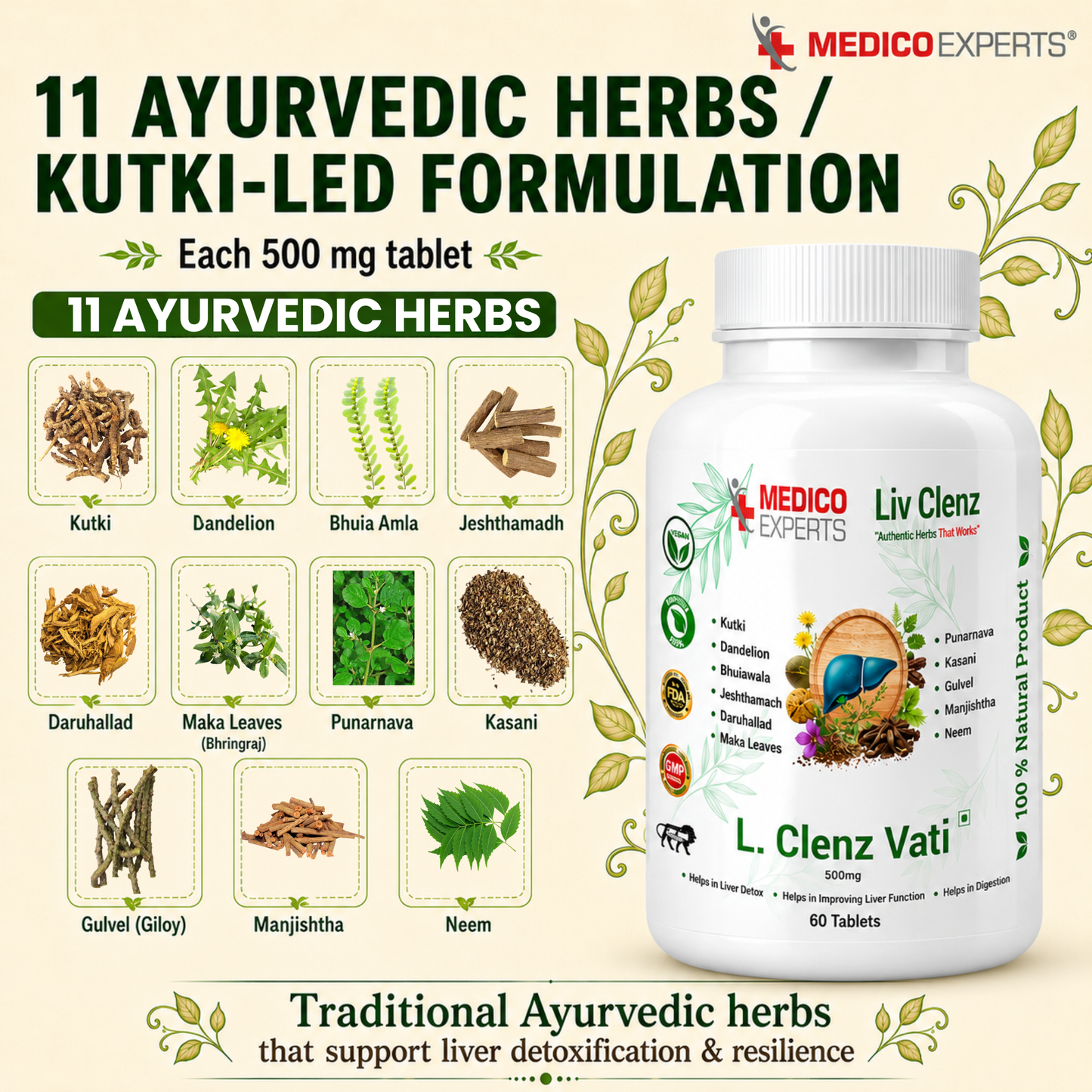 MedicoExperts L Clenz Vati - Ayurvedic Liver Detox Supplement | Helps Repairing Liver From Alcoholic & Fatty Liver
