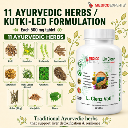MedicoExperts L Clenz Vati - Ayurvedic Liver Detox Supplement | Helps Repairing Liver From Alcoholic & Fatty Liver