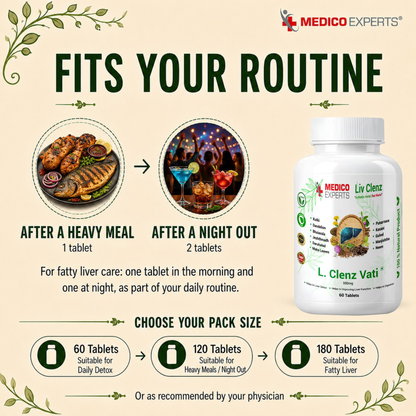 MedicoExperts L. Clenz Vati Ayurvedic Liver Detox Supplement | 11 Herbs (Dandelion, Kutki, Punarnava & more) | Fatty Liver Detox Tablets | For Daily Support After Heavy Meals & Alcohol